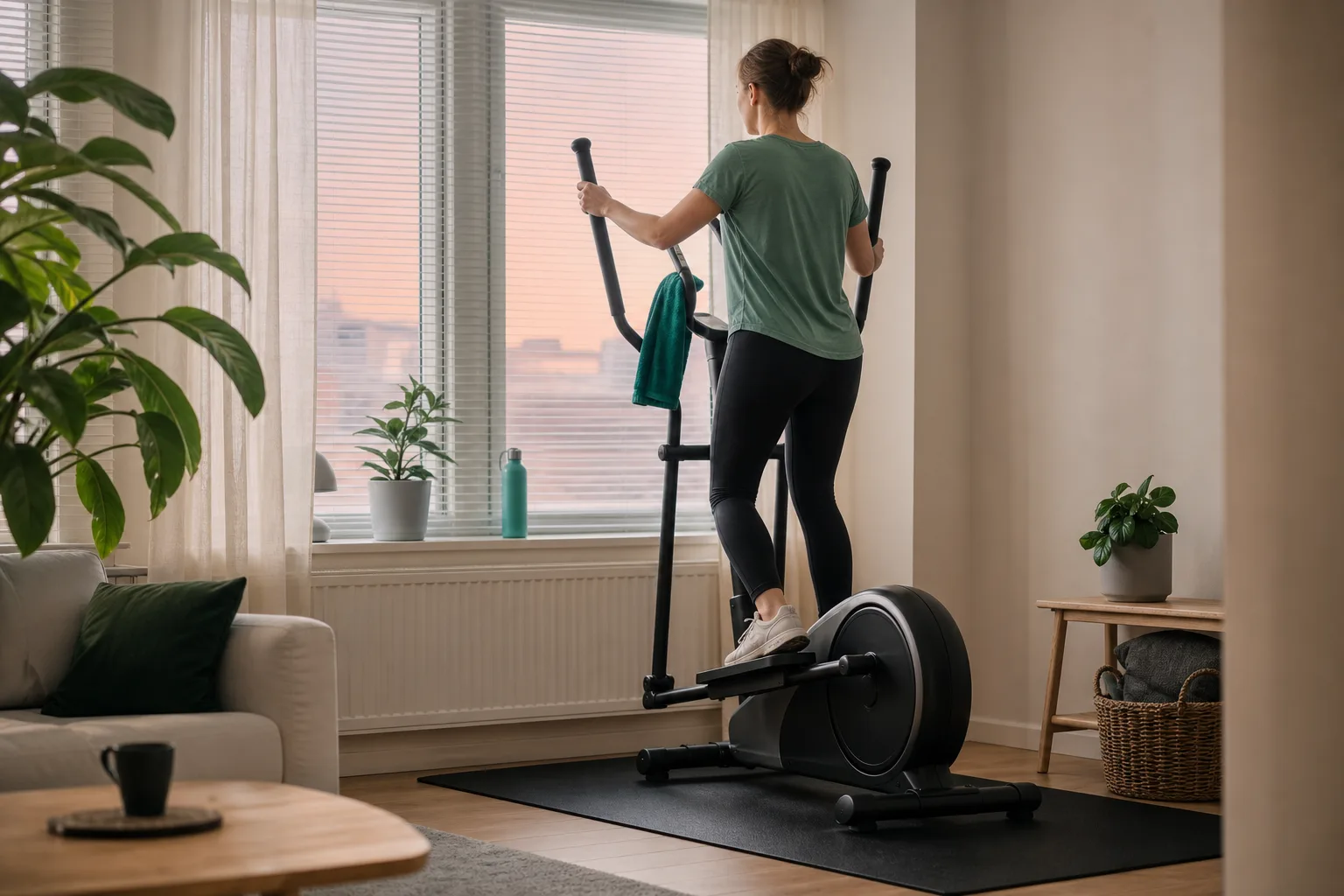 Crosstrainer i rehab-miljö med mjuk underlagsmatta