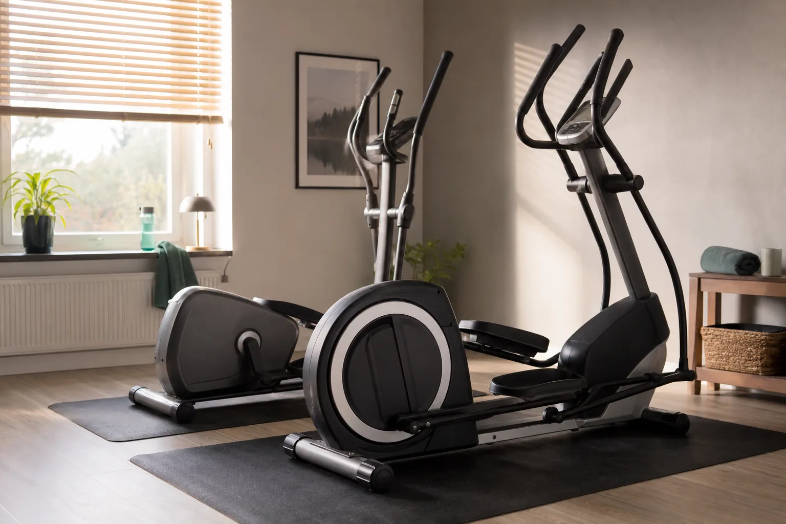 Frontdriven och bakdriven crosstrainer sida vid sida