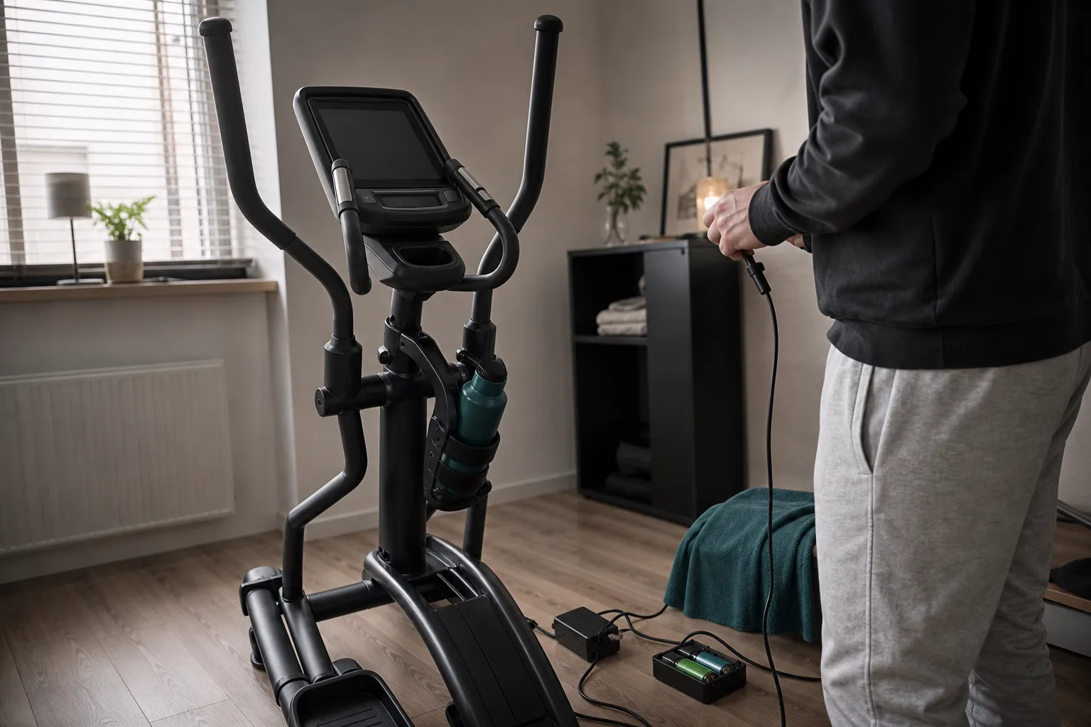 Kontakt och kabel vid en crosstrainers konsol