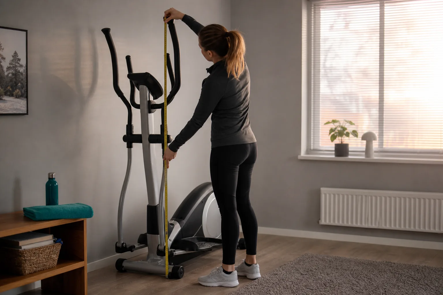 Crosstrainer i ett rum med uppmätt fri höjd över maskinen